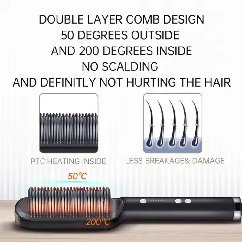 Hot Comb 2 in 1 Electric hair straightener Curler Comb hair straightening brush