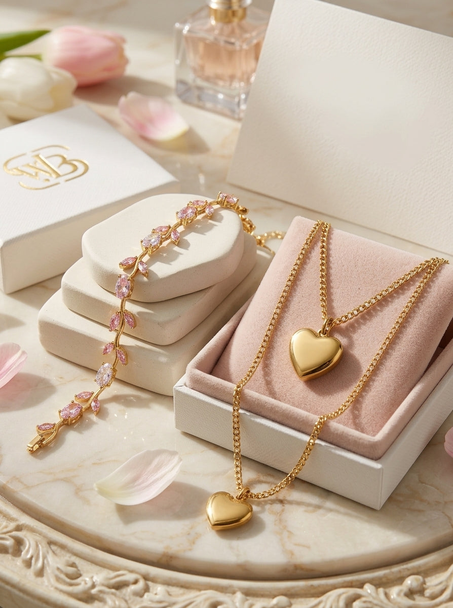 Tulip Bracelet and golden heart chain